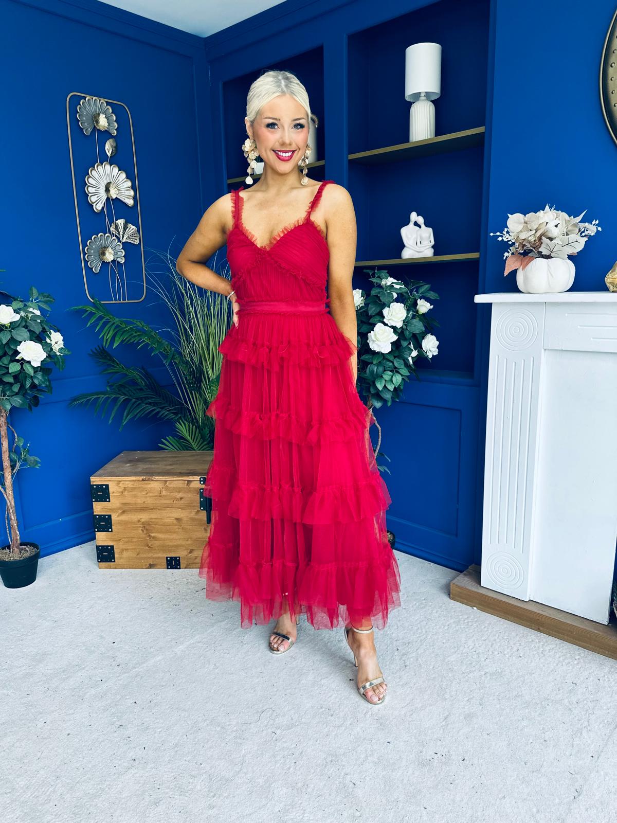 Rylan Layered Tulle Occasion Dress Ruby