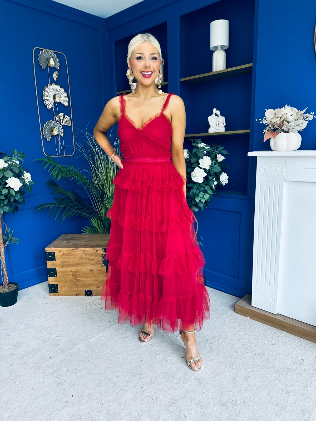 Rylan Layered Tulle Occasion Dress Ruby