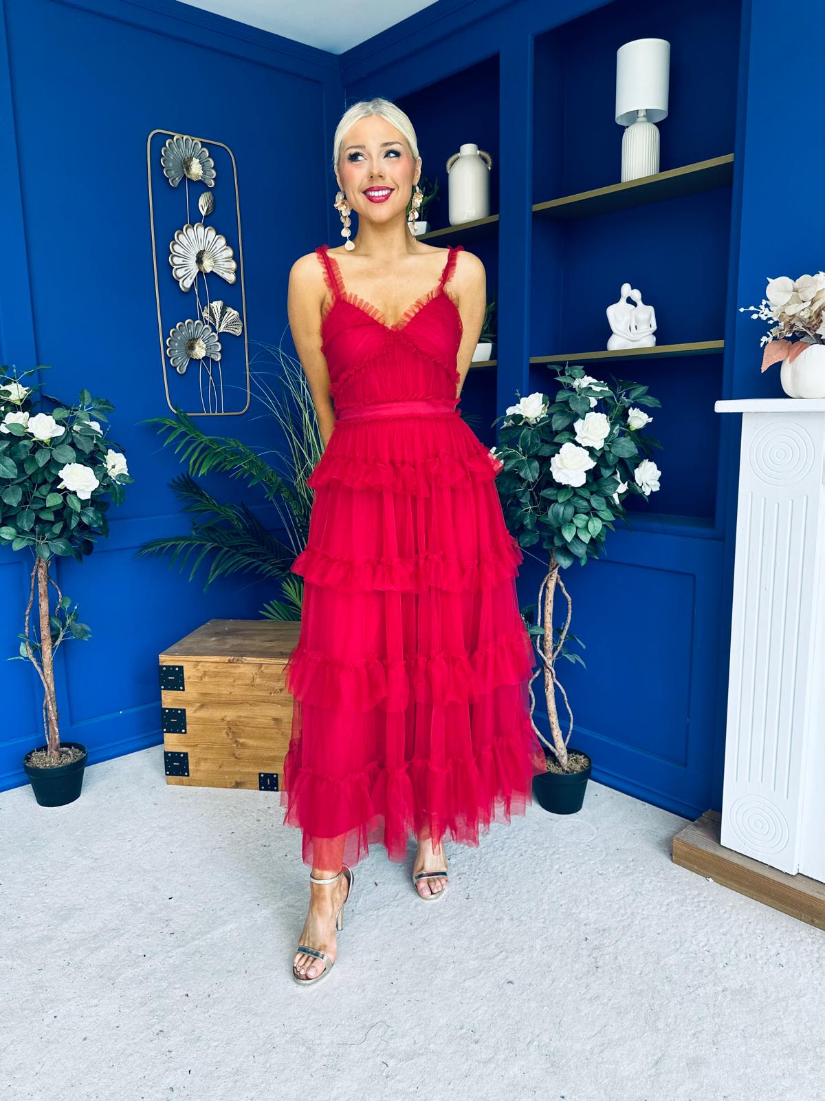 Rylan Layered Tulle Occasion Dress Ruby