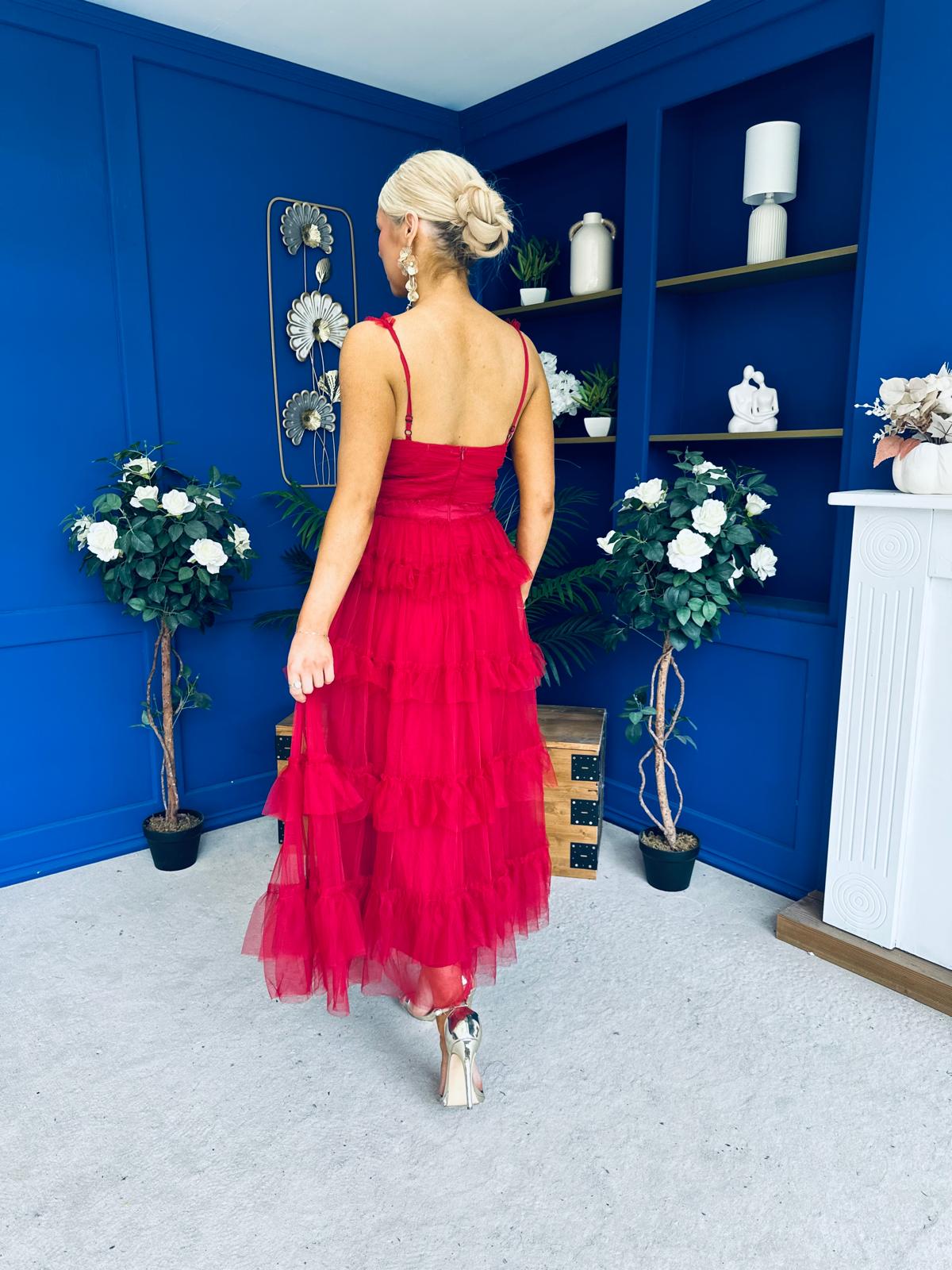 Rylan Layered Tulle Occasion Dress Ruby