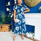 Naoise Frill Sleeve Midi Dress Floral Navy