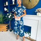 Naoise Frill Sleeve Midi Dress Floral Navy