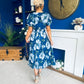 Naoise Frill Sleeve Midi Dress Floral Navy
