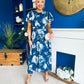 Naoise Frill Sleeve Midi Dress Floral Navy