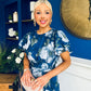 Naoise Frill Sleeve Midi Dress Floral Navy