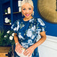 Naoise Frill Sleeve Midi Dress Floral Navy