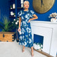 Naoise Frill Sleeve Midi Dress Floral Navy