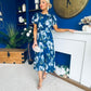Naoise Frill Sleeve Midi Dress Floral Navy