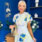 Naoise Frill Sleeve Midi Dress Floral Pwr Blue