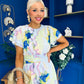 Naoise Frill Sleeve Midi Dress Floral Pwr Blue