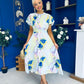 Naoise Frill Sleeve Midi Dress Floral Pwr Blue
