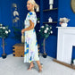 Naoise Frill Sleeve Midi Dress Floral Pwr Blue