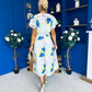 Naoise Frill Sleeve Midi Dress Floral Pwr Blue
