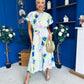Naoise Frill Sleeve Midi Dress Floral Pwr Blue