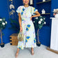 Naoise Frill Sleeve Midi Dress Floral Pwr Blue