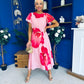 Naoise Frill Sleeve Midi Dress Floral Pink