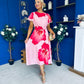 Naoise Frill Sleeve Midi Dress Floral Pink