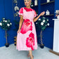 Naoise Frill Sleeve Midi Dress Floral Pink