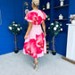 Naoise Frill Sleeve Midi Dress Floral Pink
