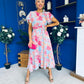 Naoise Frill Sleeve Midi Dress Floral Pastel