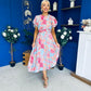 Naoise Frill Sleeve Midi Dress Floral Pastel