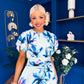 Naoise Frill Sleeve Midi Dress Floral Pwr Green