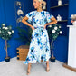 Naoise Frill Sleeve Midi Dress Floral Pwr Green