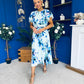 Naoise Frill Sleeve Midi Dress Floral Pwr Green