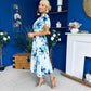 Naoise Frill Sleeve Midi Dress Floral Pwr Green