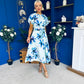 Naoise Frill Sleeve Midi Dress Floral Pwr Green