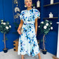 Naoise Frill Sleeve Midi Dress Floral Pwr Green