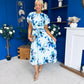 Naoise Frill Sleeve Midi Dress Floral Pwr Green