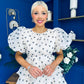 Kelsey Puff Sleeve Layered Occasion Polka Cream
