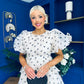 Kelsey Puff Sleeve Layered Occasion Polka Cream