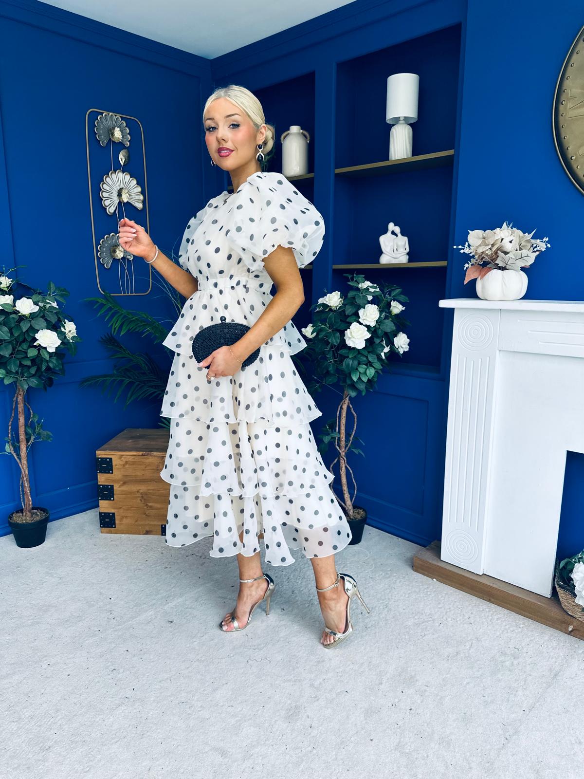 Kelsey Puff Sleeve Layered Occasion Polka Cream