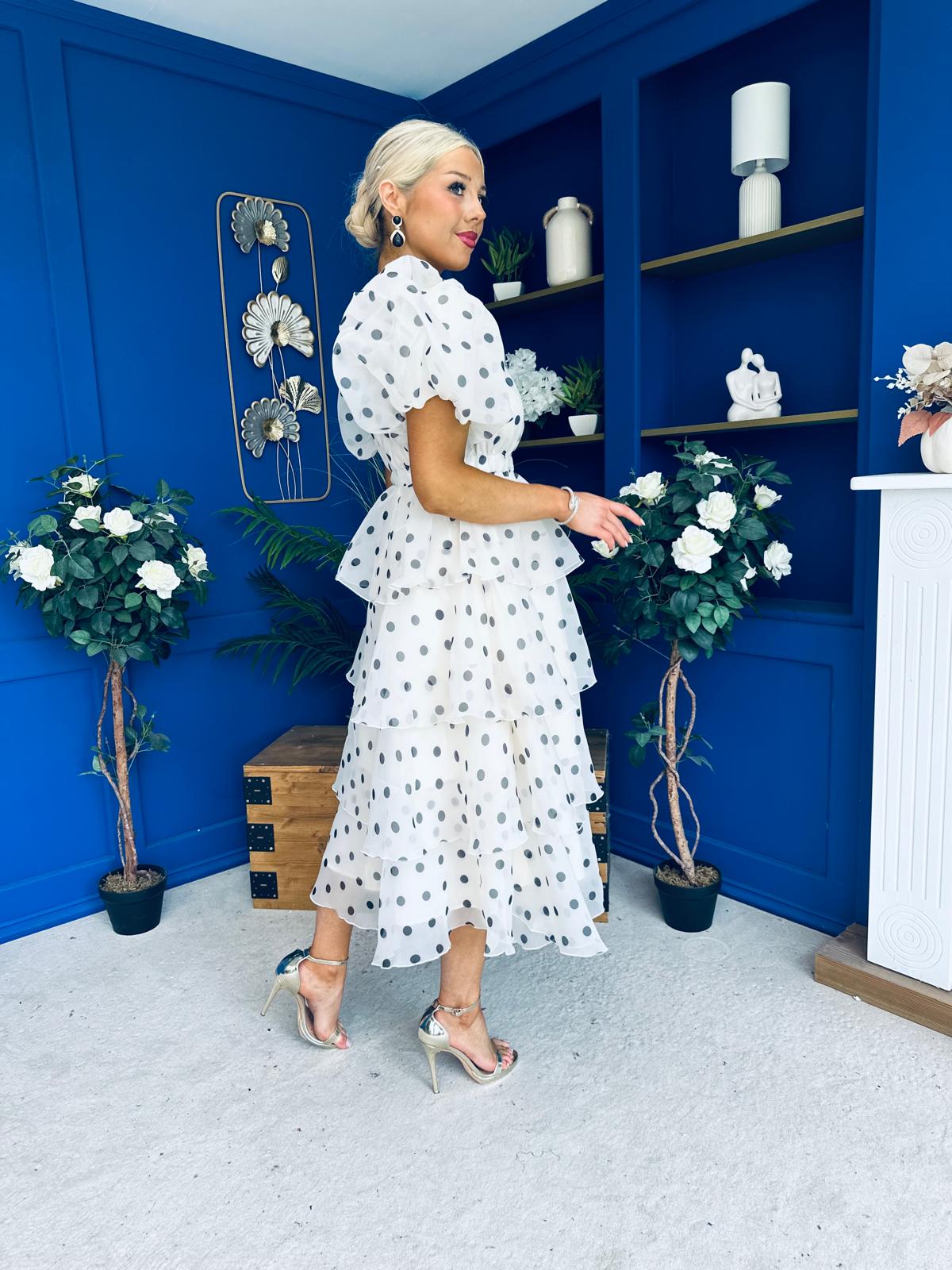 Kelsey Puff Sleeve Layered Occasion Polka Cream