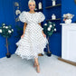 Kelsey Puff Sleeve Layered Occasion Polka Cream