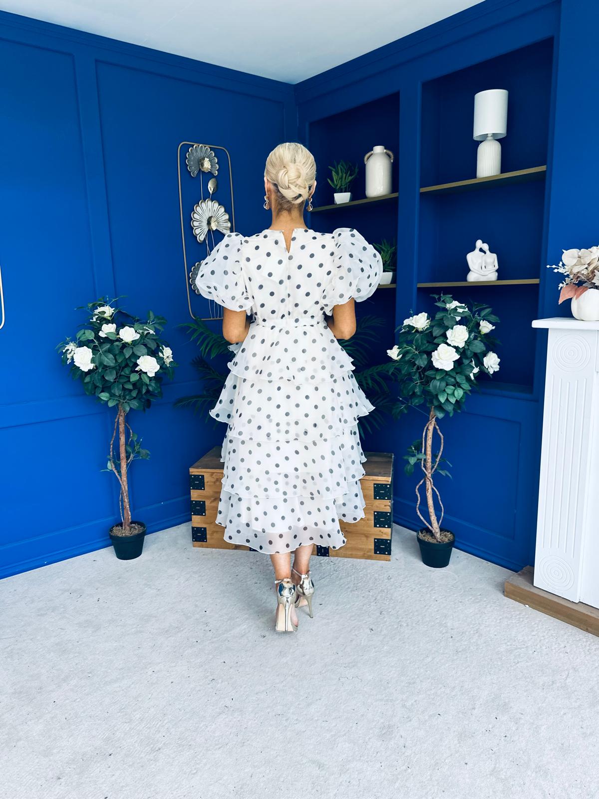 Kelsey Puff Sleeve Layered Occasion Polka Cream