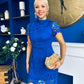 Maryam Cap Sleeve High Neck Lace Mini Dress Cobalt