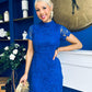 Maryam Cap Sleeve High Neck Lace Mini Dress Cobalt