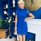 Maryam Cap Sleeve High Neck Lace Mini Dress Cobalt