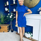 Maryam Cap Sleeve High Neck Lace Mini Dress Cobalt