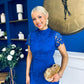 Maryam Cap Sleeve High Neck Lace Mini Dress Cobalt