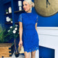 Maryam Cap Sleeve High Neck Lace Mini Dress Cobalt