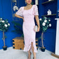 Heidi Lace Detail Ruched Midi Dress Pwr Pink