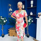 Drew Puff Sleeve Wrap Front Midi Dress Floral Coral
