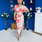 Drew Puff Sleeve Wrap Front Midi Dress Floral Coral
