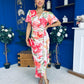 Drew Puff Sleeve Wrap Front Midi Dress Floral Coral