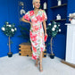 Drew Puff Sleeve Wrap Front Midi Dress Floral Coral