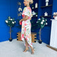 Drew Puff Sleeve Wrap Front Midi Dress Floral Coral